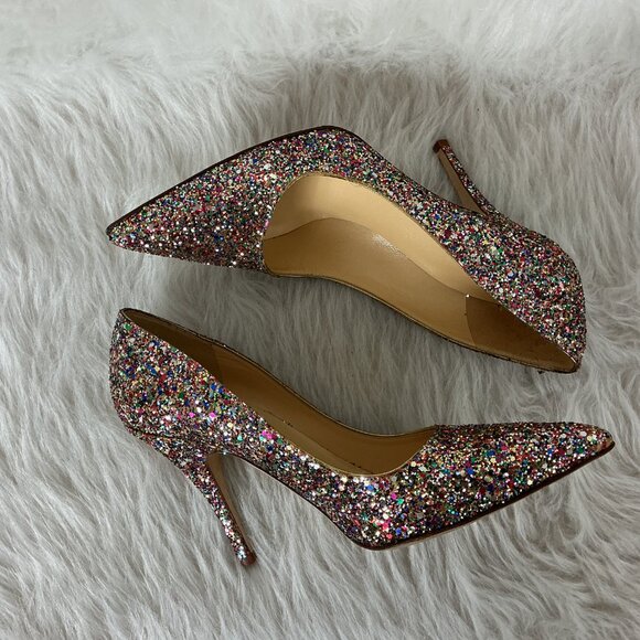 Kate Spade Pointed Toe Licorice Too Rainbow Glitter Pump Heel 7.5 B - Picture 5 of 7